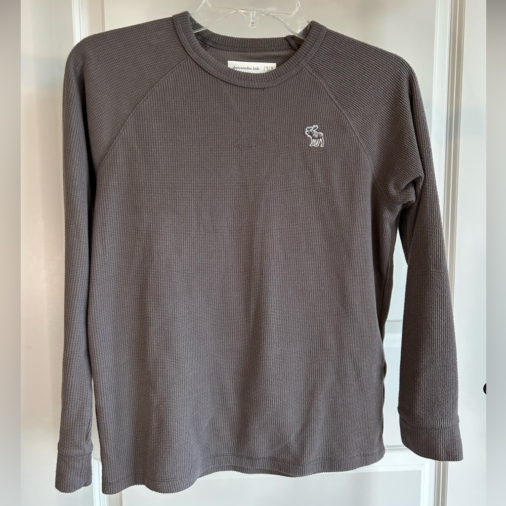 Abercrombie Kids Grey/Brown Waffle Long Sleeve Crewneck Top